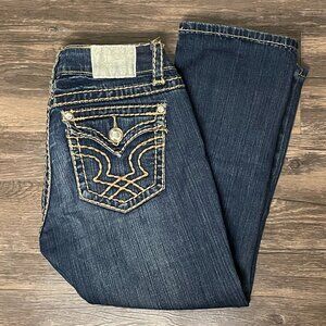 LA Idol Capri Jeans Sz 5 Bejeweled Pocket Fashion Stitching Like New